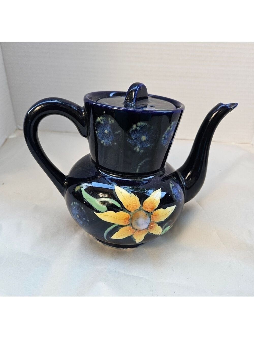 Vintage Japan Fine China Cobalt Blue Sunflower Teapot
